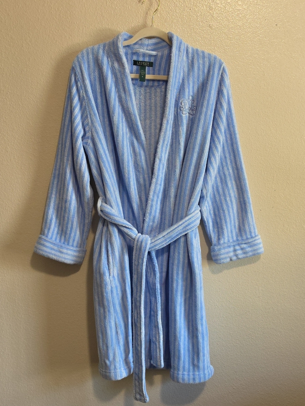 Lauren Ralph Lauren Cozy Striped Fleece Bathrobe Medium Luxury Loungewear